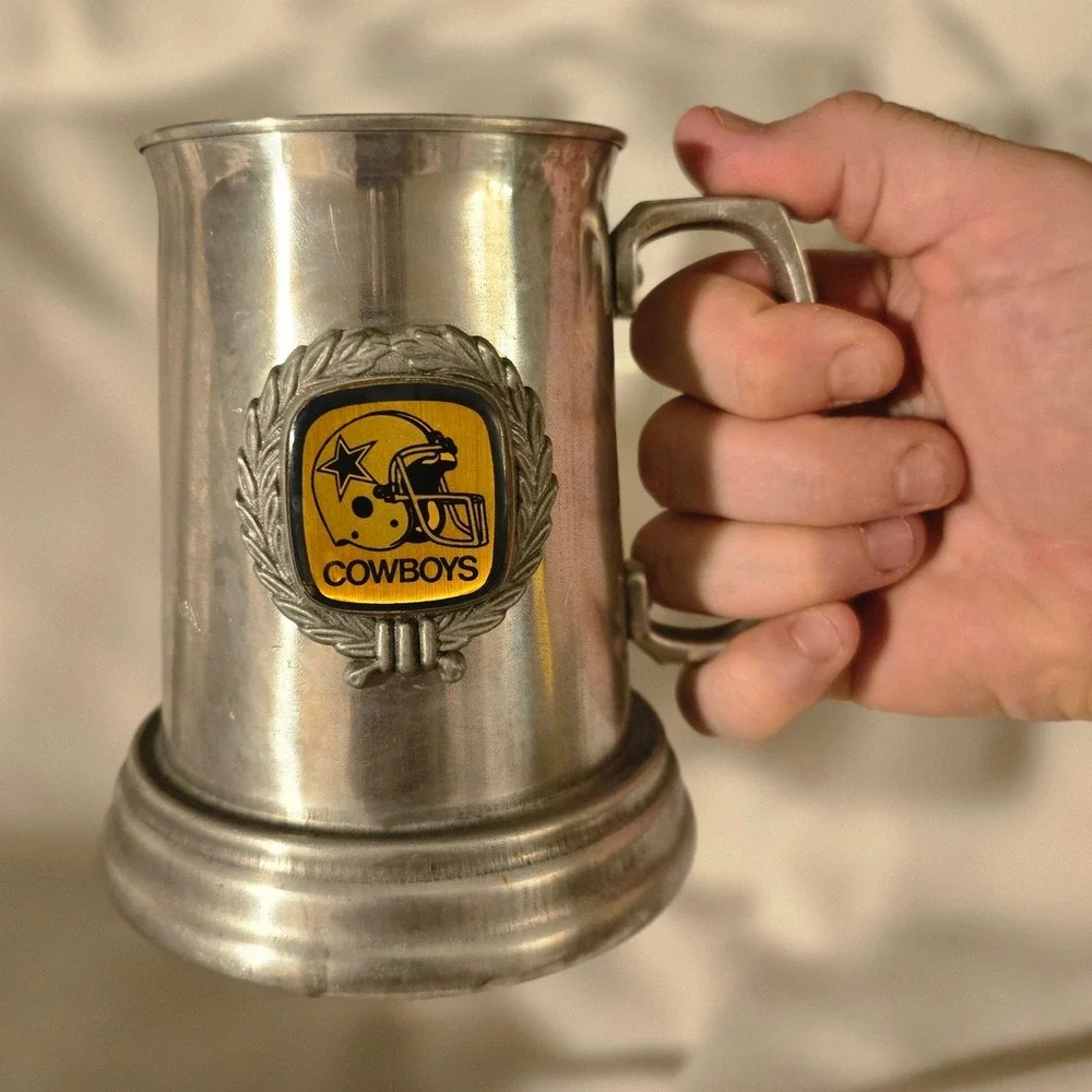 VTG Dallas Cowboys Tankard Mug 70s Metal Silver Plastic NFL Football Beer Stein